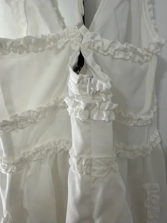 White Ruffle Trim Jumpsuit - Picture 7 of 9